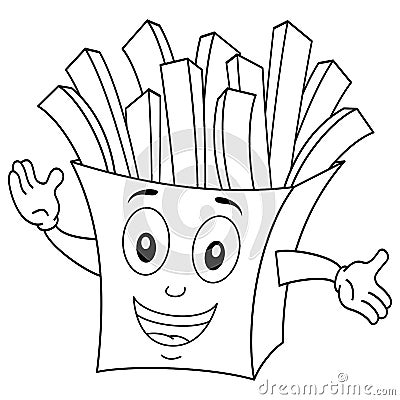 Coloring Cute Paper Bag with French Fries Vector Illustration