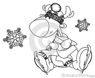 Coloring deer and snowflakes Stock Photo