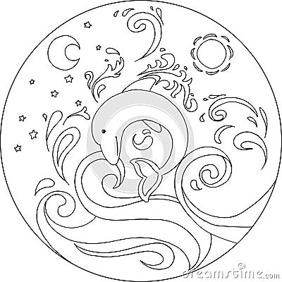 Coloring Dolphin Mandala Vector Illustration