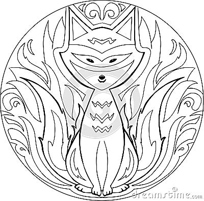 Coloring firefox mandala vector Vector Illustration