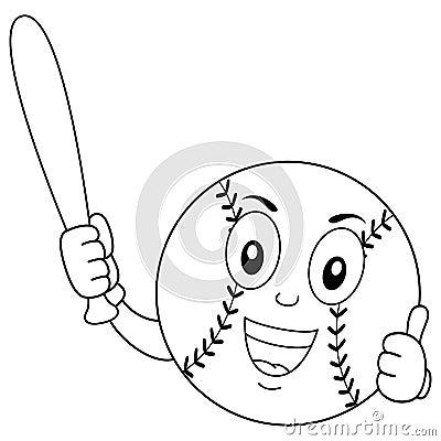 Coloring Funny Baseball Character with Bat Vector Illustration