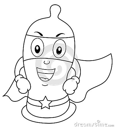 Coloring Funny Condom Superhero Vector Illustration