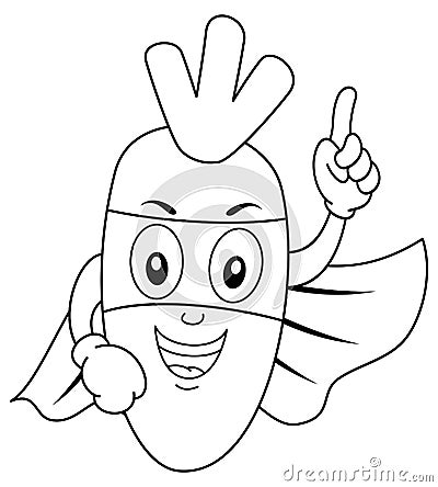 Coloring Funny Superhero Carrot Character Vector Illustration