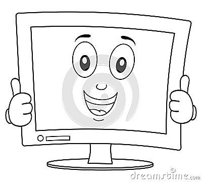 Coloring Happy Desktop Screen Thumbs Up Stock Vector - Image: 83430248