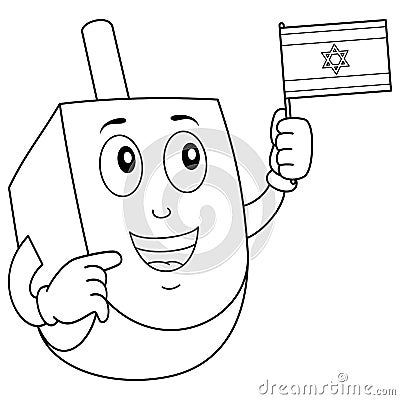 Coloring Happy Dreidel with Israeli Flag Vector Illustration