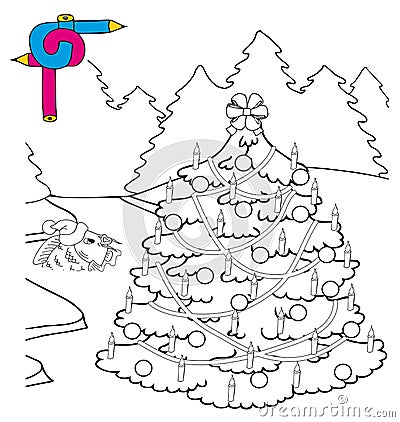 Coloring image Xmas tree Vector Illustration