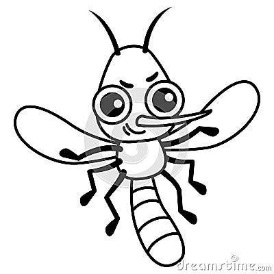 Coloring Insect for children coloring book. Funny mosquito in a cartoon style Vector Illustration