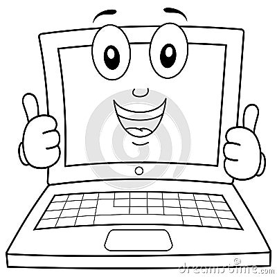 Coloring Laptop or Notebook Character Vector Illustration