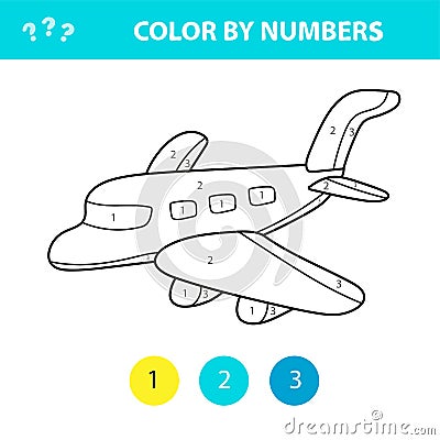 Coloring by numbers cute vector plane. Educational game for children Vector Illustration