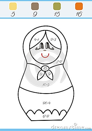 Coloring by numbers. The russian doll Vector Illustration