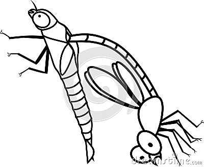 Coloring page. Adult Dragonfly in early molting stage Stock Photo