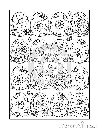 Coloring page for adults and children, or black and white Easter ornamental background Vector Illustration