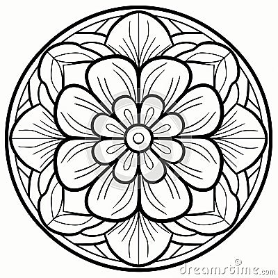 Tondo Flower Design Art Deco-inspired Mandala Coloring Page Stock Photo