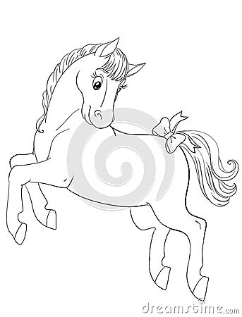 Graphic art for a coloring book with beautiful horse jumping Stock Photo