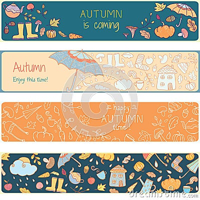 Coloring page with autumn icons. Vector Illustration