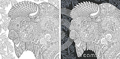 Coloring page with bison Vector Illustration