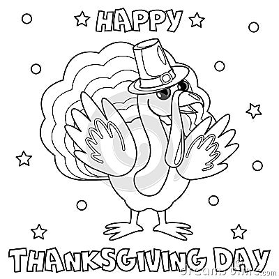 Coloring page `Happy Thanksgiving Day`. Vector Illustration