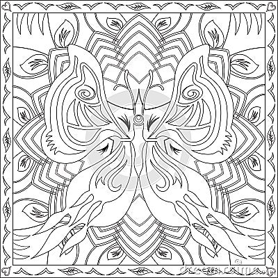 Coloring Page Book for Adults Square Format Butterfly Foliage Design Vector Illustration Vector Illustration