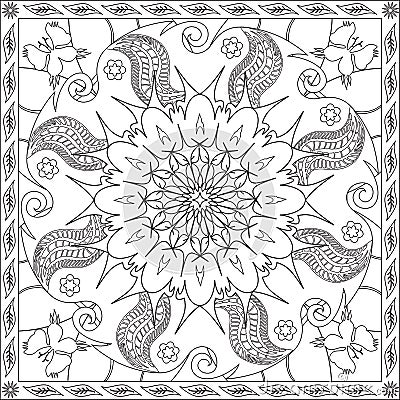 Coloring Page Book for Adults Square Format Floral Mandala Butterfly Design Vector Illustration Vector Illustration