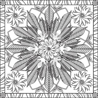 Coloring Page Book for Adults Square Format Geometric Flower Mandala Design Vector Illustration Vector Illustration