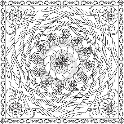 Coloring Page Book for Adults Square Format Geometric Spiral Flower Design Vector Illustration Vector Illustration