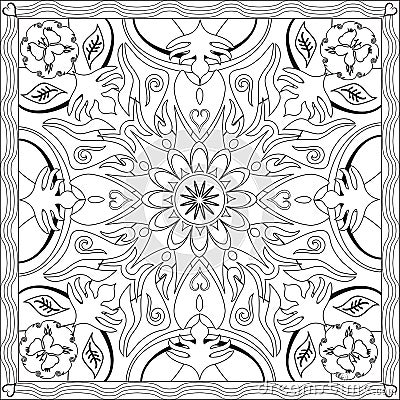 Coloring Page Book for Adults Square Format Mandala Flower Design Vector Illustration Vector Illustration