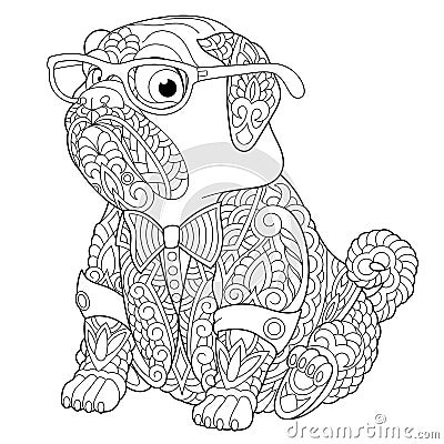 Zentangle pug dog coloring page Vector Illustration