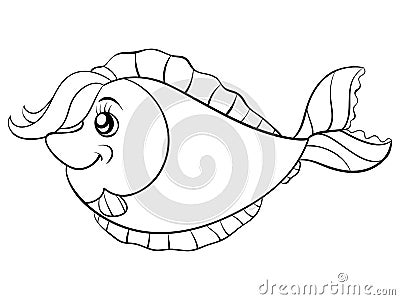A coloring page,book a cartoon fish image for children.Line art style illustration. Vector Illustration