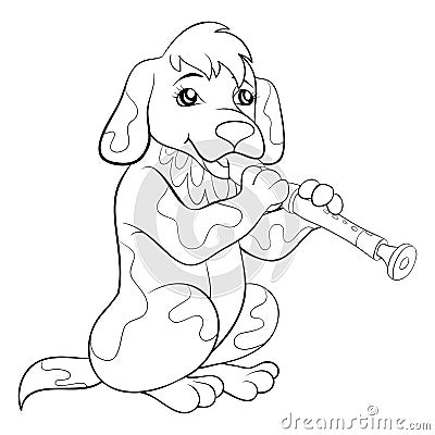 Coloring page,book a cute singing dog image for children,line art style illustration for relaxing. Vector Illustration