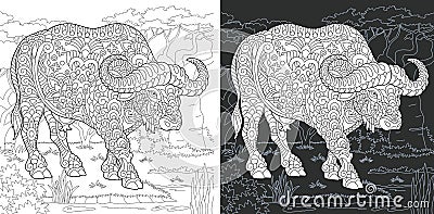 Coloring page with buffalo Vector Illustration