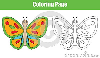 Coloring page with butterfly, kids activity Vector Illustration