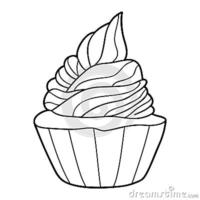 Coloring page cartoon cupcake Vector Illustration