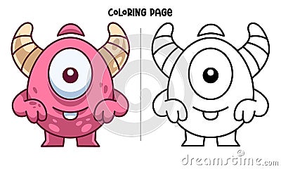 Smiling Funny one eye monster Coloring Page Editorial Stock Photo