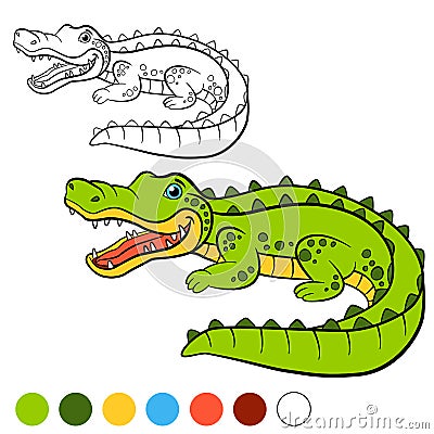 Coloring page. Color me: alligator. Little cute alligator. Vector Illustration