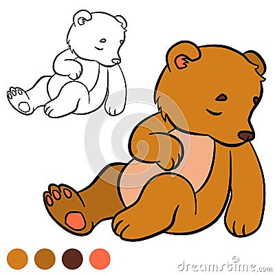 Coloring page. Color me: bear. Little cute baby bear. Vector Illustration