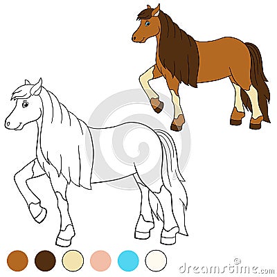 Coloring page. Color me: horse. Cute horse. Vector Illustration