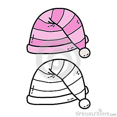 Coloring page of doodle sleeping hat Vector Illustration