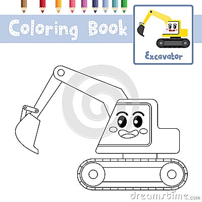 Coloring page Excavator cartoon character side view vector illustration Vector Illustration