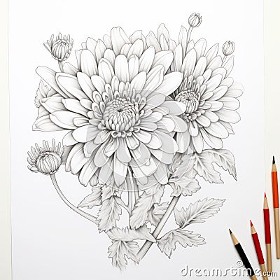 Detailed Chrysanthemum Line Art: Wild Flowers Top-down Illustration Cartoon Illustration
