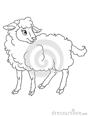Beautiful isolated cartoon sheep illustration for coloring book Stock Photo