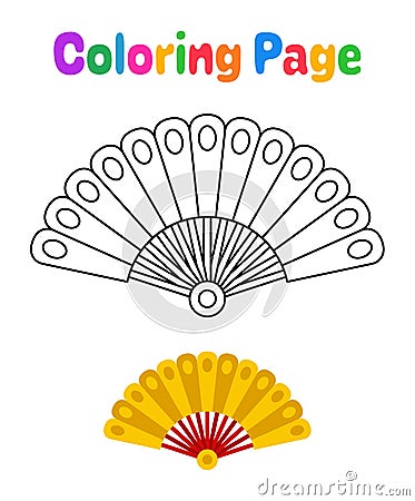 Coloring page with Folding Fan for kids Vector Illustration