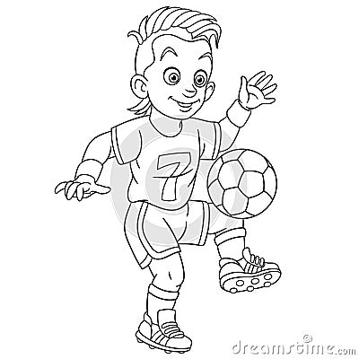 Coloring page with footballer football player Vector Illustration
