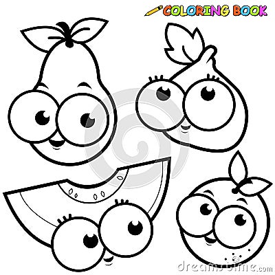 Download Coloring Page Fruit Cartoon Set Pear Fig Melon Orange ...