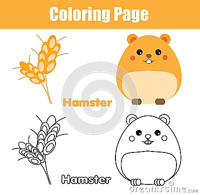 Coloring page with hamster. Educational game, printable drawing kids activity Vector Illustration