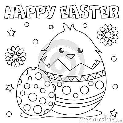 Coloring page `Happy Easter`. Vector Illustration