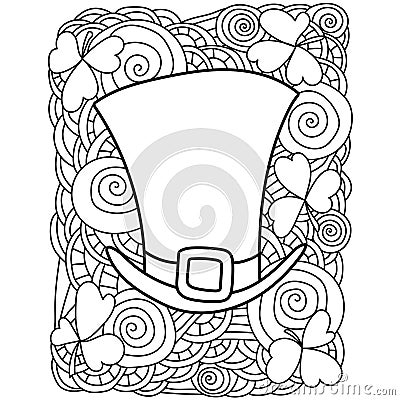 Coloring page with hat for St. Patricks day, ornate patterns for festive activity Vector Illustration