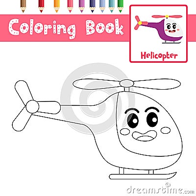 Coloring page Helicopter cartoon character side view vector illustration Vector Illustration