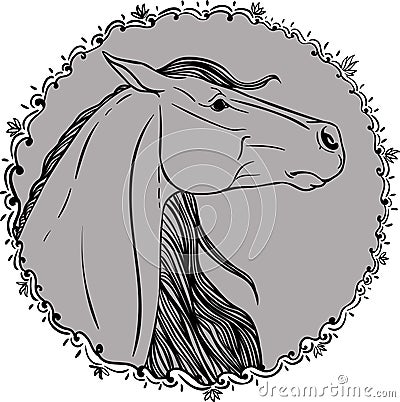 Coloring page with horse portrait Vector Illustration