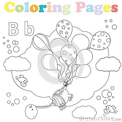 Coloring page for kids,alphabet set,letter B Vector Illustration