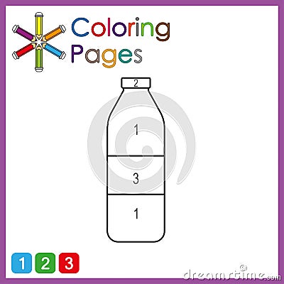 coloring page for kids, color the parts of the object according to numbers, color by numbers Cartoon Illustration